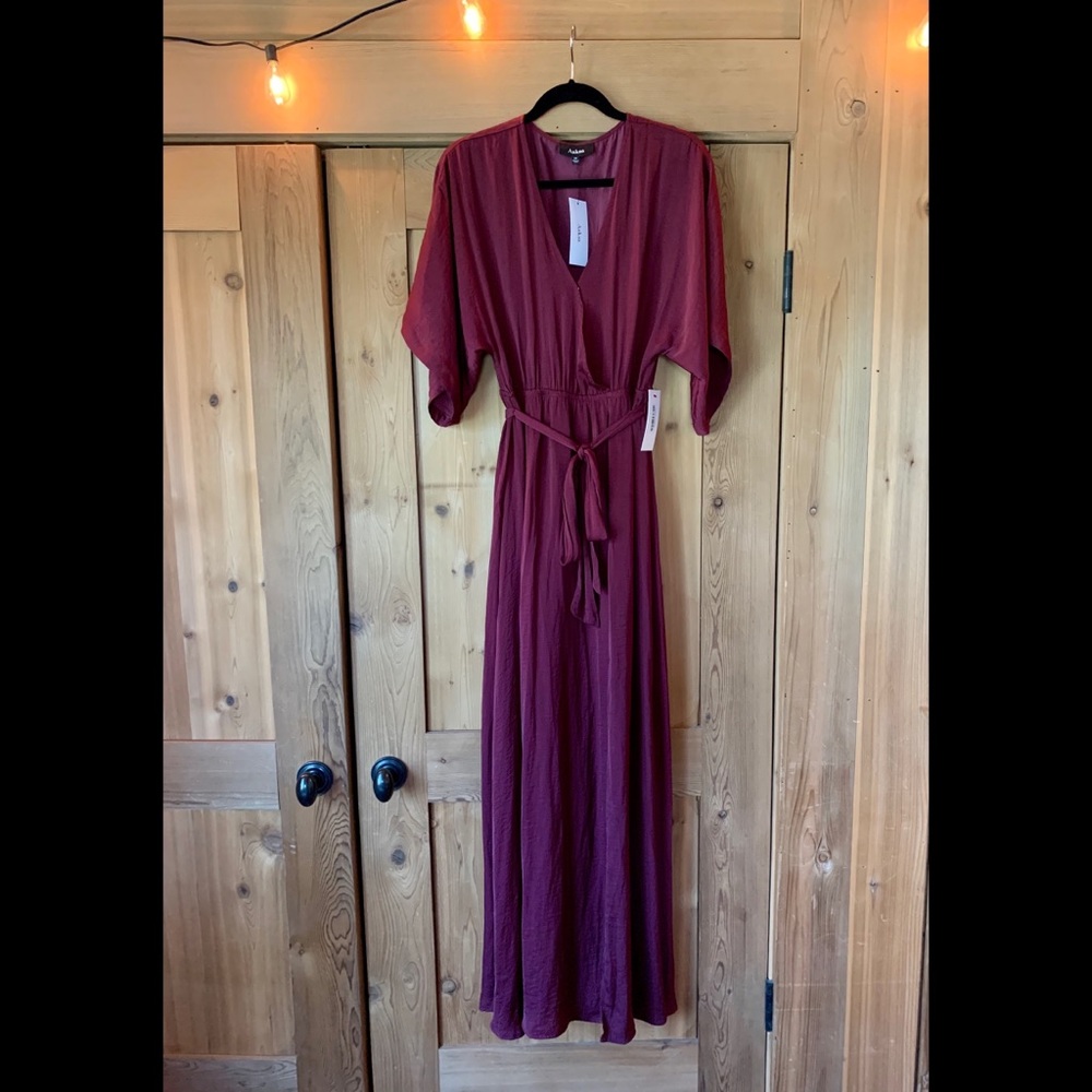 Aakaa Maroon Maxi Dress with Side Slit Wrap Front